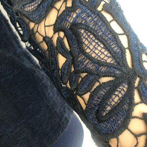 ELIE TAHARI Gorgeous Navy/Black Tweed and Lace Sleeves Bomber Jacket Sz XS